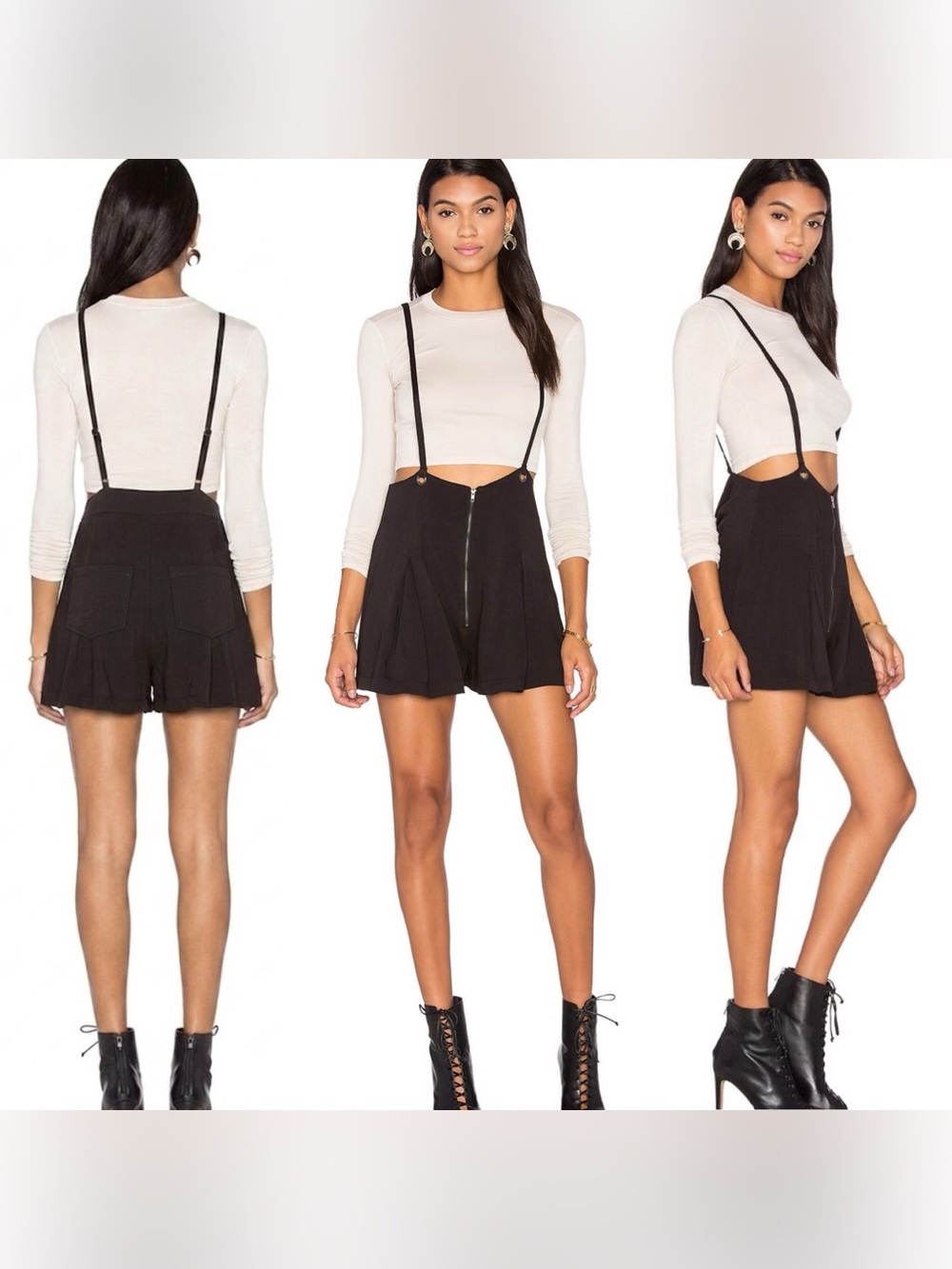 NWT NEW LUCCA COUTURE REVOLVE LUNA BLACK ROMPER SHORTALL OVERALL SUSPENDER SMALL